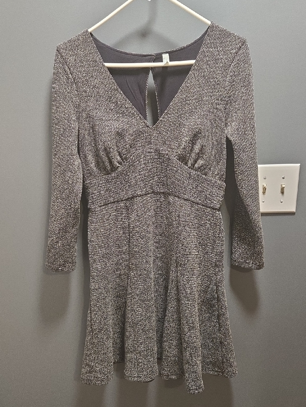 Free People Gray Long-Sleeve V-Neck Knit Fit-and-Flare Dress